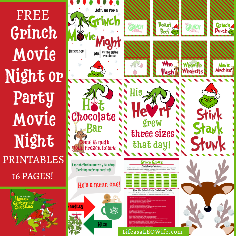 grinch movie night or party printables - life as a leo wife